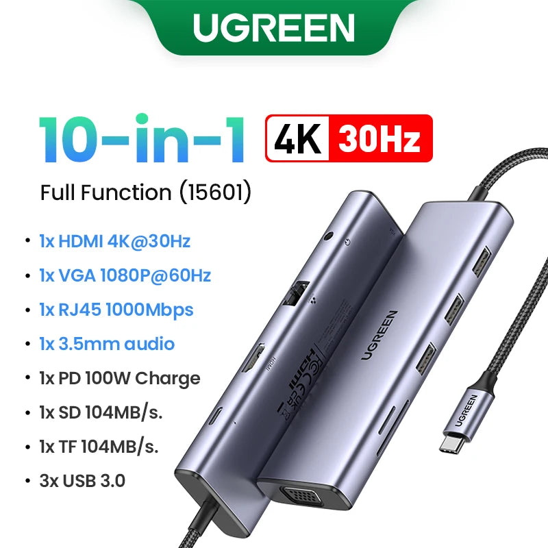 UGREEN Dual HDMI USB-C HUB 8K 4K HDMI Adapter 10 in 1 Splitter with RJ45 USB3.0 PD 100W Dock for MacBook Pro Air Laptop USB HUB