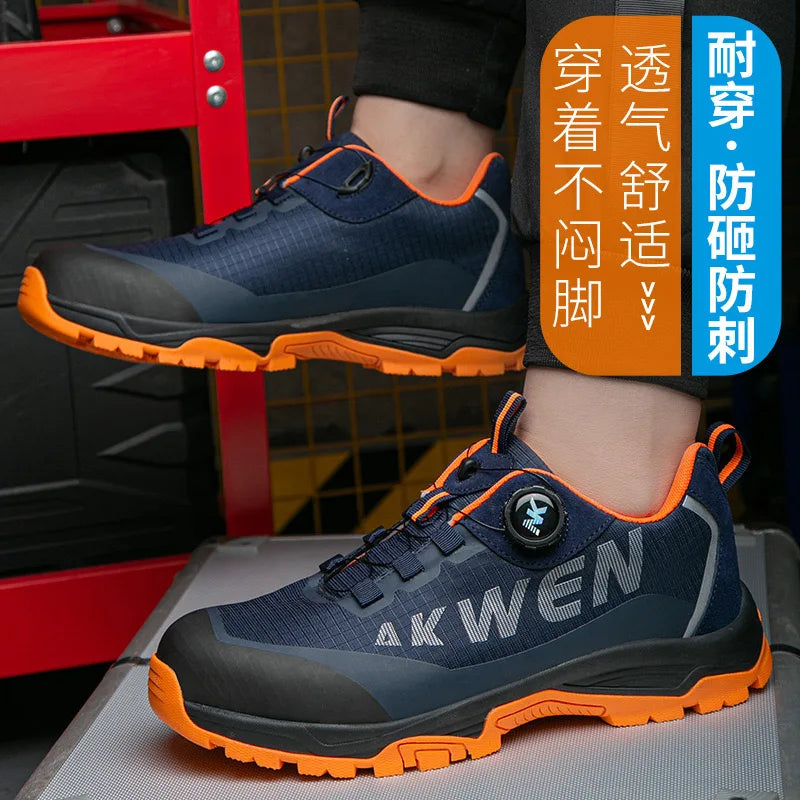 Fashion new safety work shoes anti-smash anti-puncture anti-odor men wear shoes non-slip knob buckle steel toe shoes