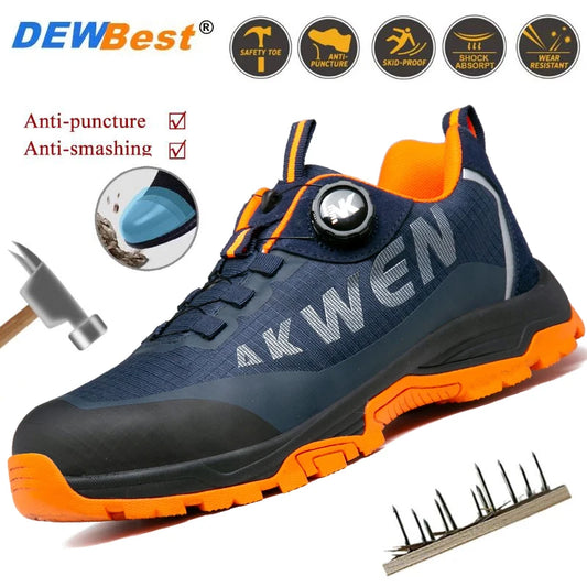 Fashion new safety work shoes anti-smash anti-puncture anti-odor men wear shoes non-slip knob buckle steel toe shoes