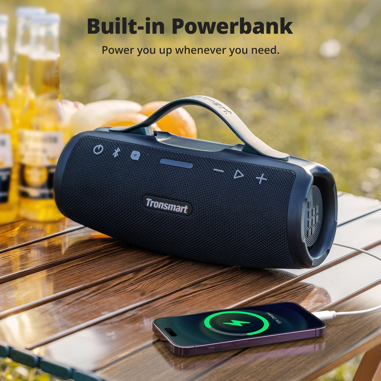 Tronsmart Mirtune S100 Speaker 50W Bluetooth Speaker with IPX7 Waterproof, APP Control, Built-in Powerbank & Retractable Handle