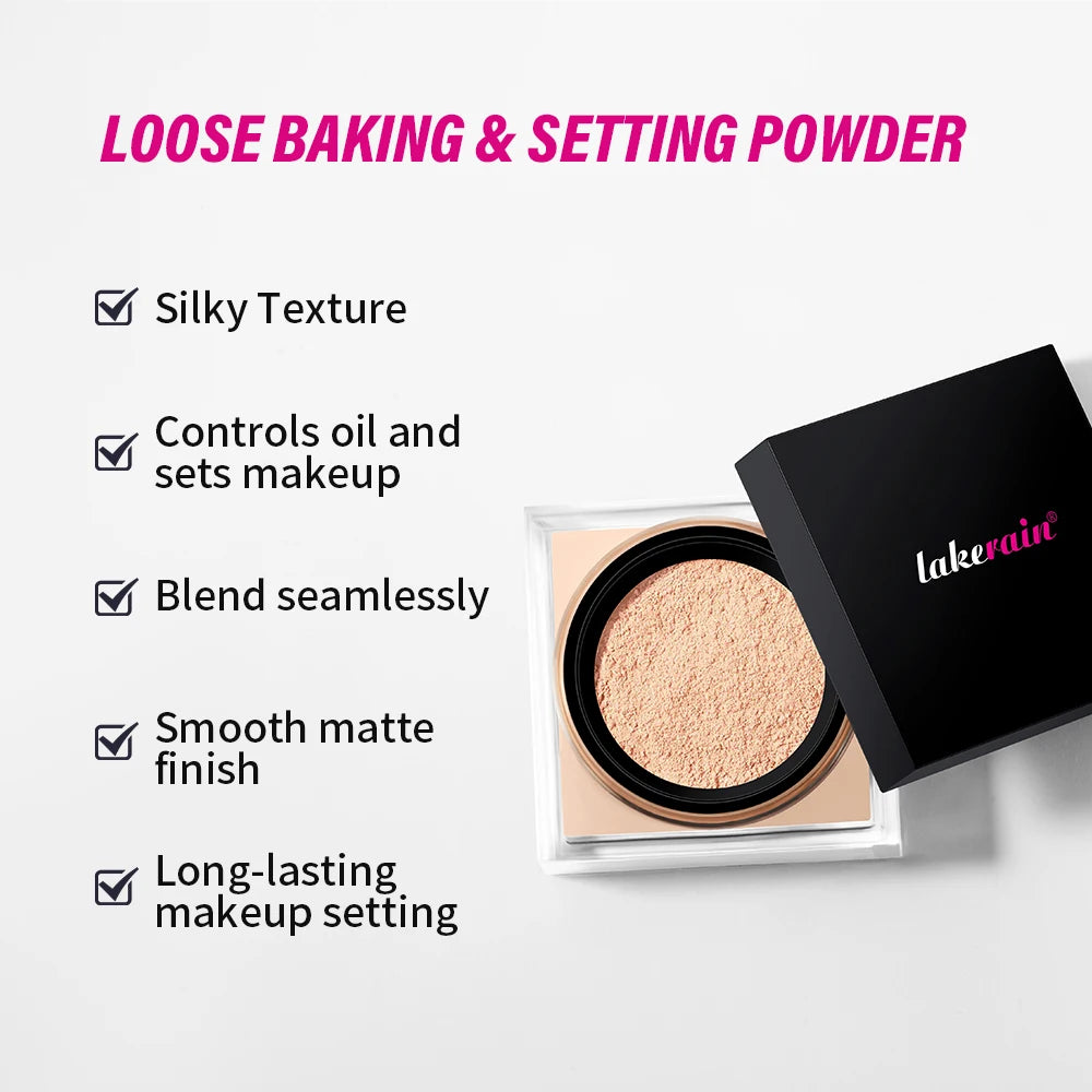 Loose Baking and Setting Powder Easy Bake Matte Finish Oil Control Blurring Effect Long Lasting Waterproof HU&DA Cosmetics