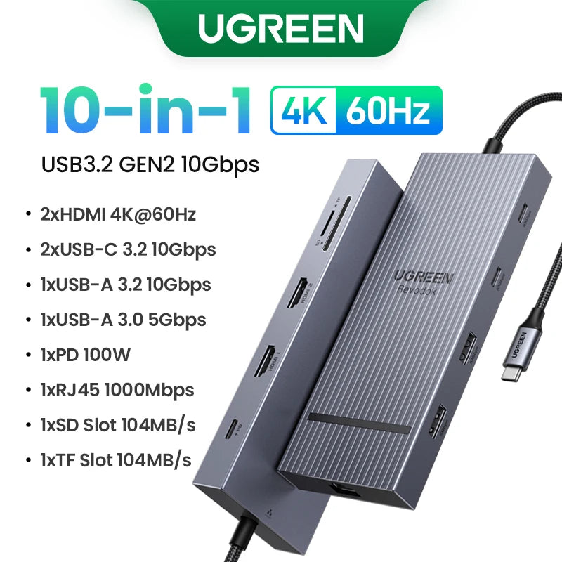 UGREEN Dual HDMI USB-C HUB 8K 4K HDMI Adapter 10 in 1 Splitter with RJ45 USB3.0 PD 100W Dock for MacBook Pro Air Laptop USB HUB