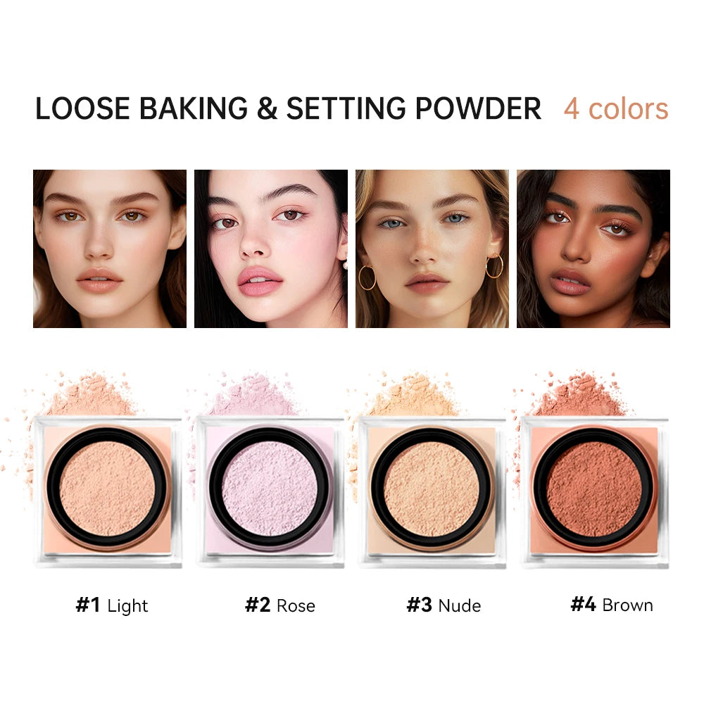 Loose Baking and Setting Powder Easy Bake Matte Finish Oil Control Blurring Effect Long Lasting Waterproof HU&DA Cosmetics