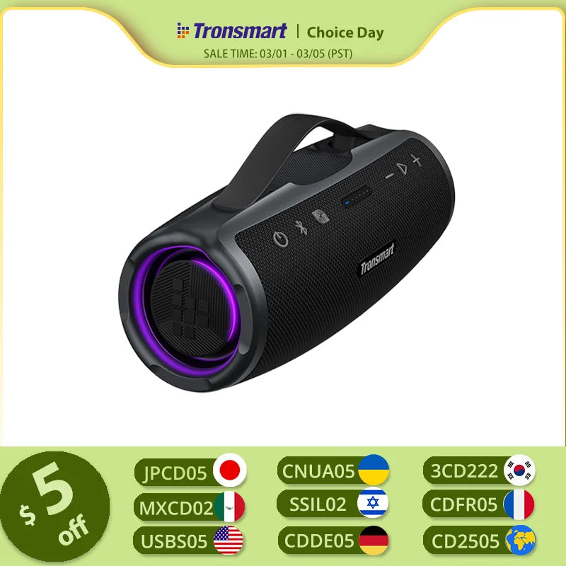 Tronsmart Mirtune S100 Speaker 50W Bluetooth Speaker with IPX7 Waterproof, APP Control, Built-in Powerbank & Retractable Handle